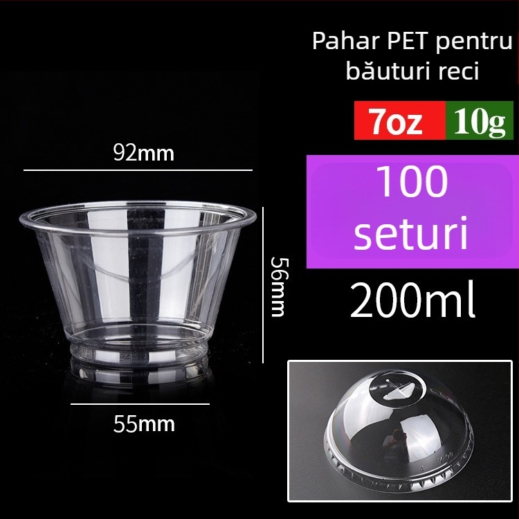 Pahar PET de unică folosință pentru băuturi cu lapte/latte, 301–400 ml, transparent, anti-scurgeri, imprimare logo, personalizare disponibilă