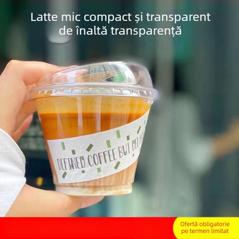 Pahar PET de unică folosință pentru băuturi cu lapte/latte, 301–400 ml, transparent, anti-scurgeri, imprimare logo, personalizare disponibilă