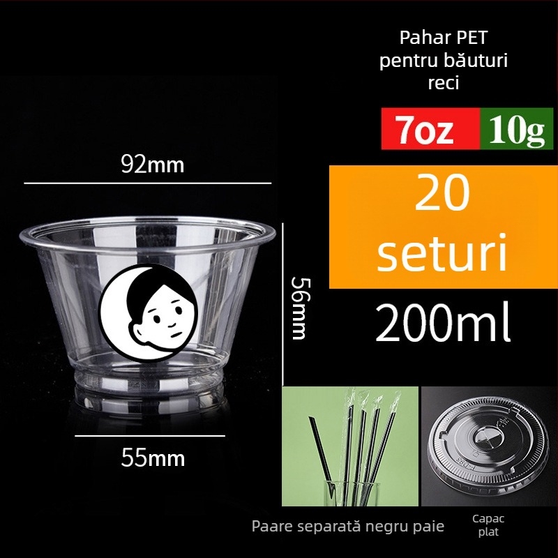 Pahar PET de unică folosință pentru băuturi cu lapte/latte, 301–400 ml, transparent, anti-scurgeri, imprimare logo, personalizare disponibilă