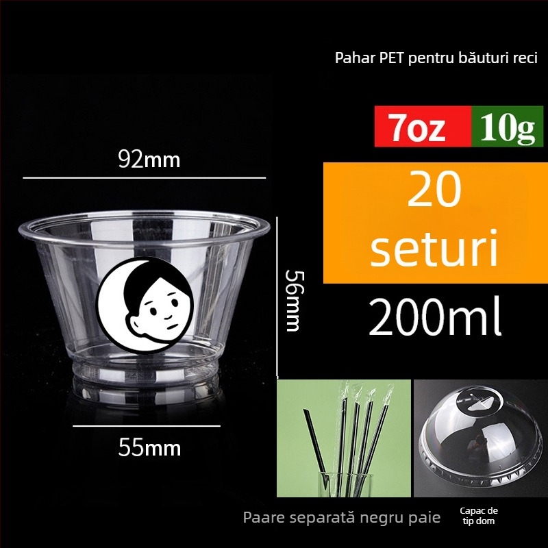 Pahar PET de unică folosință pentru băuturi cu lapte/latte, 301–400 ml, transparent, anti-scurgeri, imprimare logo, personalizare disponibilă