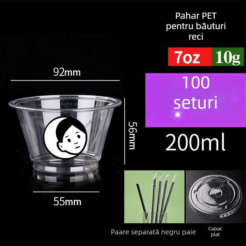 Pahar PET de unică folosință pentru băuturi cu lapte/latte, 301–400 ml, transparent, anti-scurgeri, imprimare logo, personalizare disponibilă