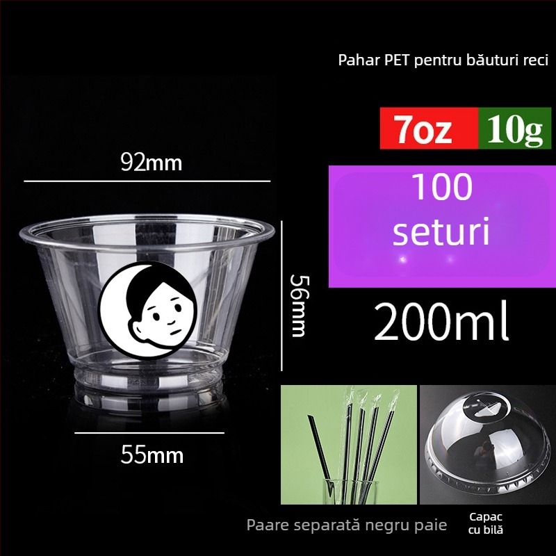 Pahar PET de unică folosință pentru băuturi cu lapte/latte, 301–400 ml, transparent, anti-scurgeri, imprimare logo, personalizare disponibilă