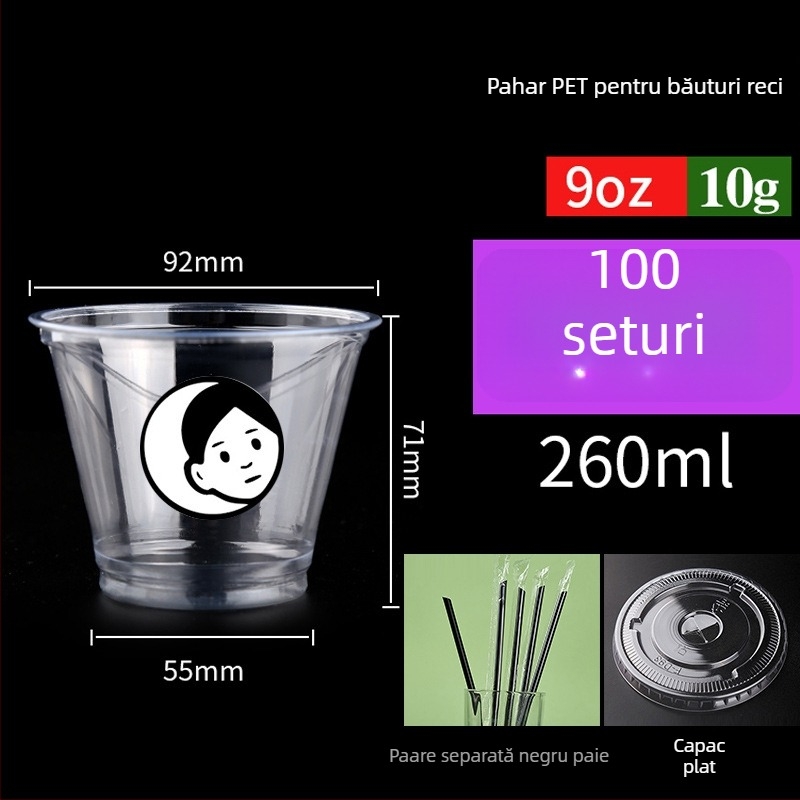 Pahar PET de unică folosință pentru băuturi cu lapte/latte, 301–400 ml, transparent, anti-scurgeri, imprimare logo, personalizare disponibilă