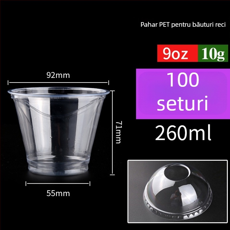 Pahar PET de unică folosință pentru băuturi cu lapte/latte, 301–400 ml, transparent, anti-scurgeri, imprimare logo, personalizare disponibilă