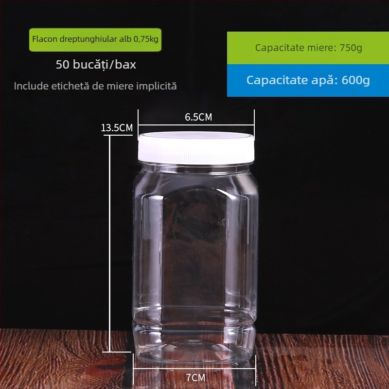 Recipient PET transparent cu gură largă pentru ambalare alimentară, imprimare offset