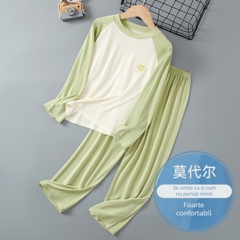 Set de pijamale pentru copii cu mâneci lungi și pantaloni lungi, viscoză respirabilă 95%, țesătură tratată moale, pentru toate sezoanele