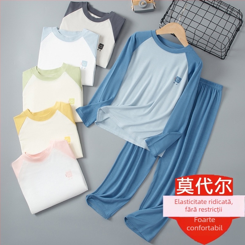 Set de pijamale pentru copii cu mâneci lungi și pantaloni lungi, viscoză respirabilă 95%, țesătură tratată moale, pentru toate sezoanele