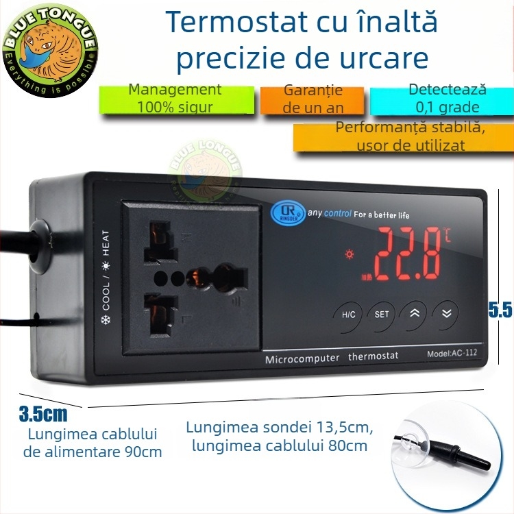 Terrarium din lemn pentru reptile, cu lampă ceramică și termostat electronic pentru controlul temperaturii