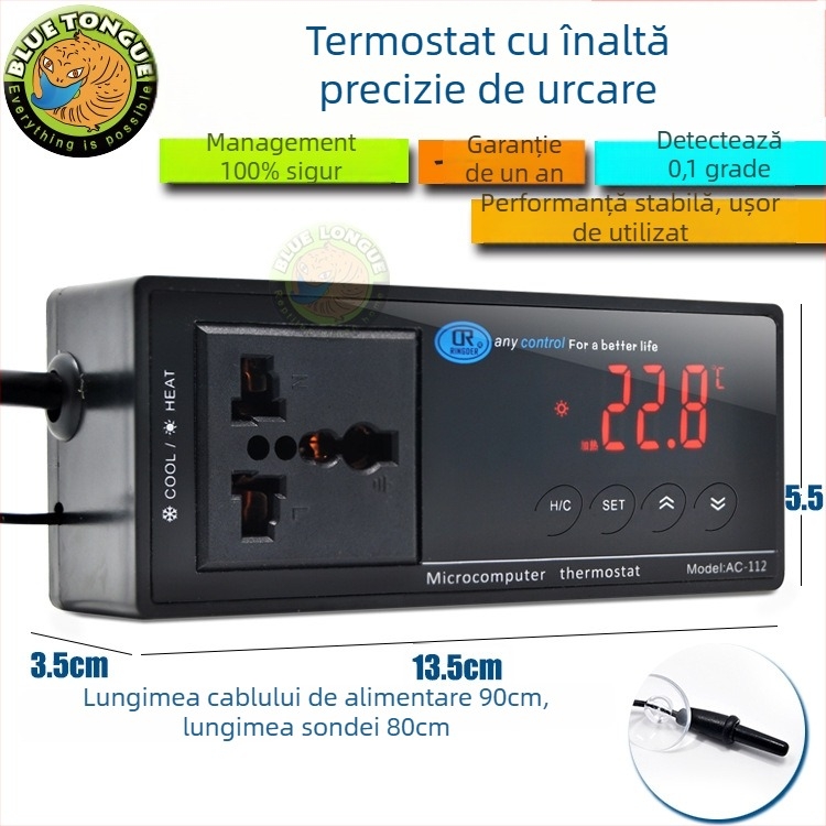 Terrarium din lemn pentru reptile, cu lampă ceramică și termostat electronic pentru controlul temperaturii