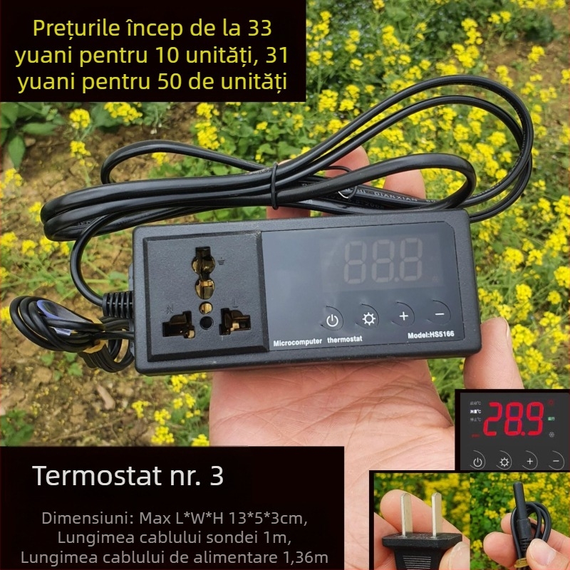 Terrarium din lemn pentru reptile, cu lampă ceramică și termostat electronic pentru controlul temperaturii