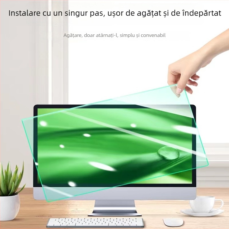 Protecție pentru ecran anti-lumină albastră, tip suspendat, pentru monitoare desktop/notebook, film cu trei straturi de înaltă permeabilitate, prelucrat cu laser