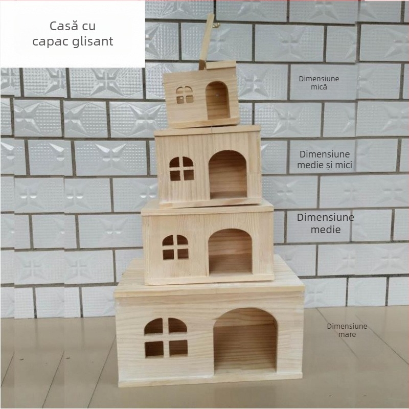 Casă din lemn pentru animale de companie mici: hamsteri, porcușori de Guineea, chinchile, iepuri și arici