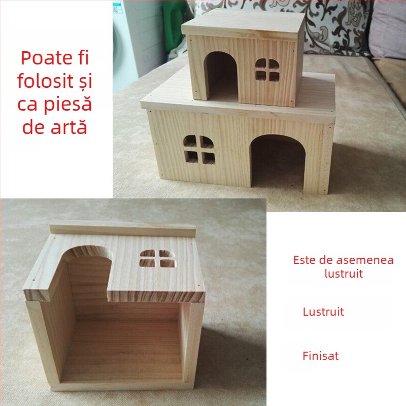 Casă din lemn pentru animale de companie mici: hamsteri, porcușori de Guineea, chinchile, iepuri și arici