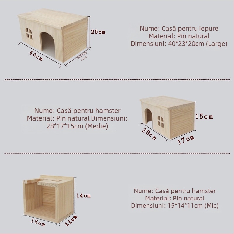 Casă din lemn pentru animale de companie mici: hamsteri, porcușori de Guineea, chinchile, iepuri și arici