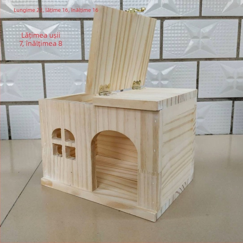 Casă din lemn pentru animale de companie mici: hamsteri, porcușori de Guineea, chinchile, iepuri și arici