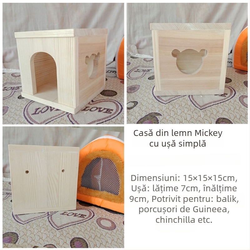 Casă din lemn pentru animale de companie mici: hamsteri, porcușori de Guineea, chinchile, iepuri și arici