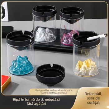 Scrumieră din sticlă cu capac – rezistentă la vânt, borosilicat, reutilizabilă pentru casă, birou sau cafenea