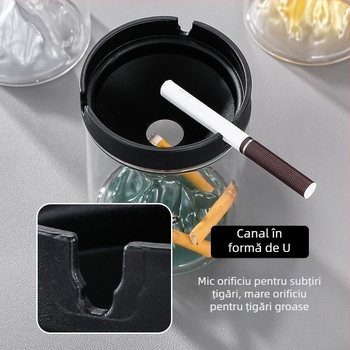 Scrumieră din sticlă cu capac – rezistentă la vânt, borosilicat, reutilizabilă pentru casă, birou sau cafenea