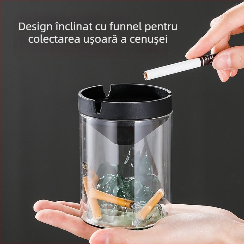 Scrumieră din sticlă cu capac – rezistentă la vânt, borosilicat, reutilizabilă pentru casă, birou sau cafenea