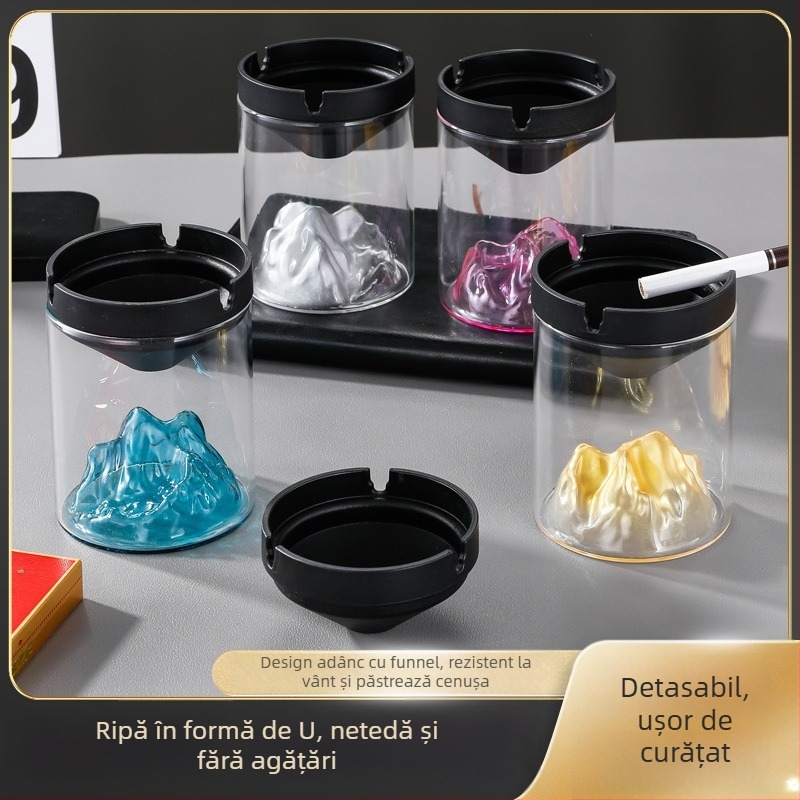 Scrumieră din sticlă cu capac – rezistentă la vânt, borosilicat, reutilizabilă pentru casă, birou sau cafenea