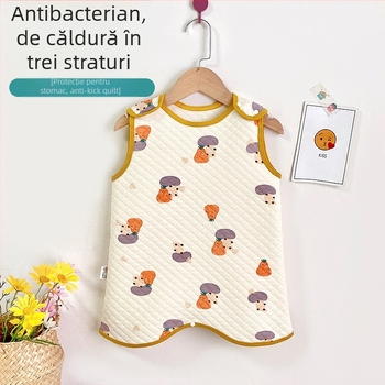 Sac de dormit vest pentru copii, trei straturi de umplutură din bumbac, exterior din bumbac pieptănat, căptușeală din bumbac, antibacterian, fermoar nylon, model desen animat