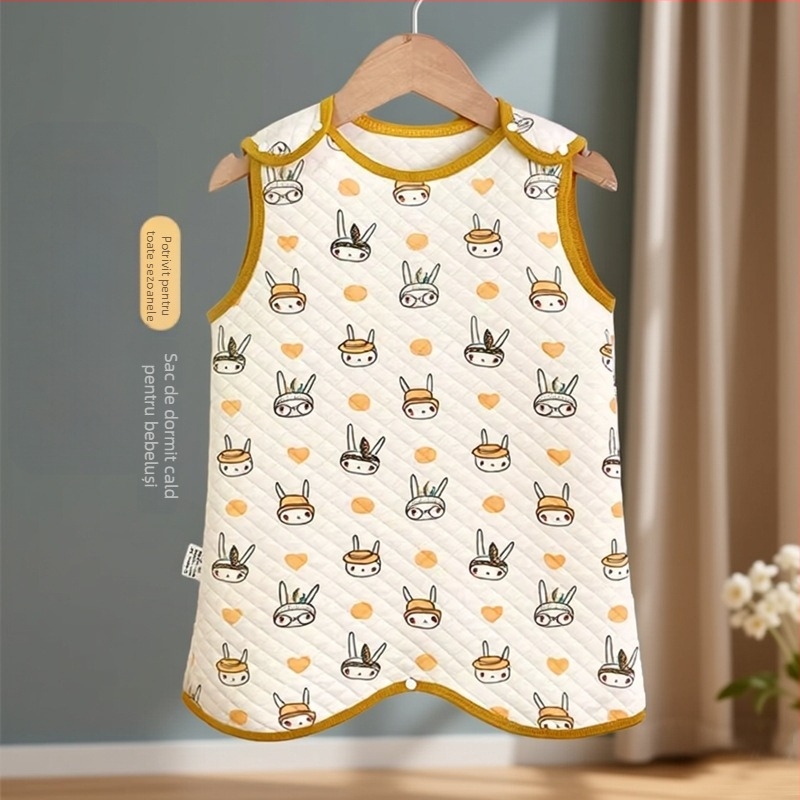 Sac de dormit vest pentru copii, trei straturi de umplutură din bumbac, exterior din bumbac pieptănat, căptușeală din bumbac, antibacterian, fermoar nylon, model desen animat