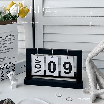 Calendar de birou din lemn – decor Anul Iepurelui, fundal fotografic ne-reflexiv pentru uz casnic; greutate 0.22 kg; lansat 2023-03-06; cu garanție.