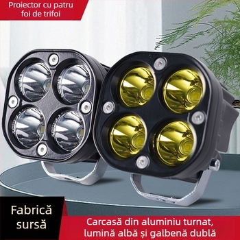 Proiector LED pentru motocicletă, design cu patru foi de trifoi, 18W, 12-80V, IP7, durată de viață 50.000 h
