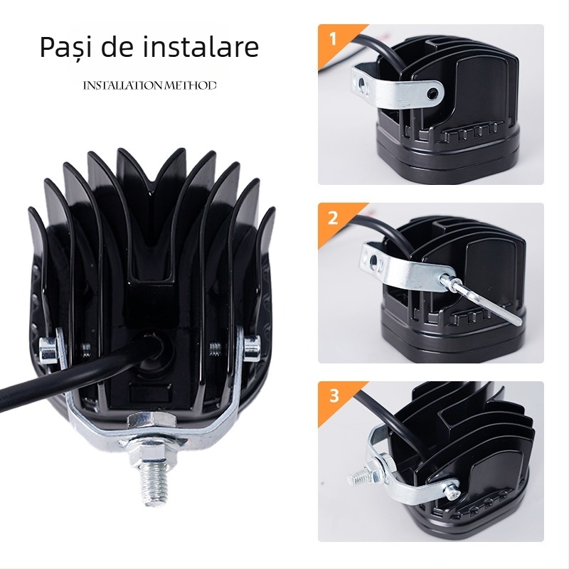 Proiector LED pentru motocicletă, design cu patru foi de trifoi, 18W, 12-80V, IP7, durată de viață 50.000 h