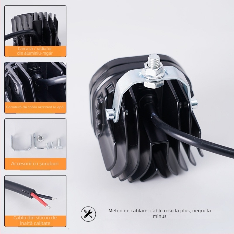 Proiector LED pentru motocicletă, design cu patru foi de trifoi, 18W, 12-80V, IP7, durată de viață 50.000 h