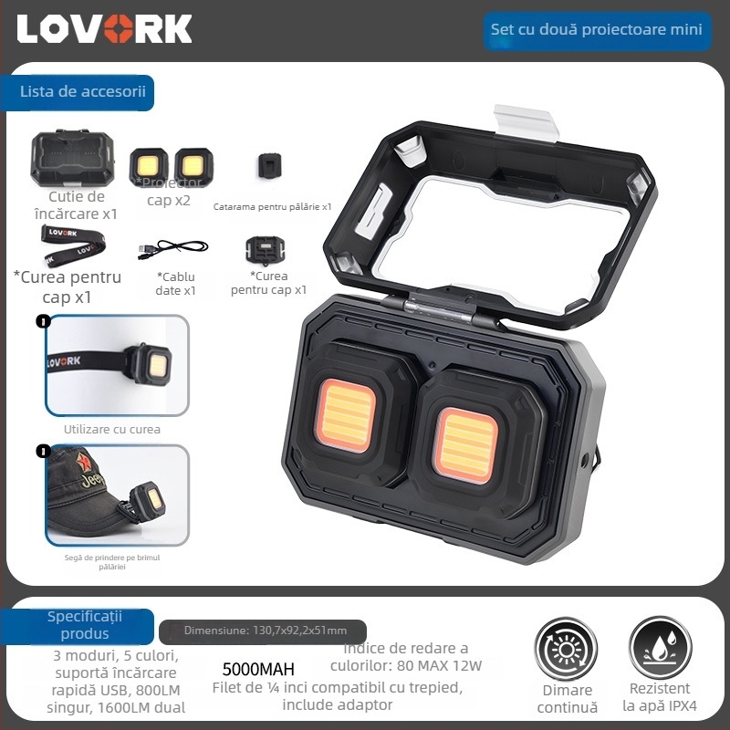 Lampă LED pentru camping cu design modular și două lămpi, lanternă de completare reîncărcabilă