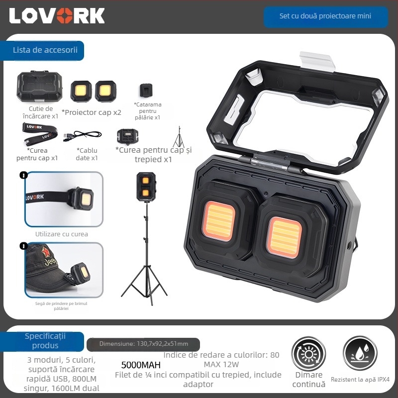 Lampă LED pentru camping cu design modular și două lămpi, lanternă de completare reîncărcabilă