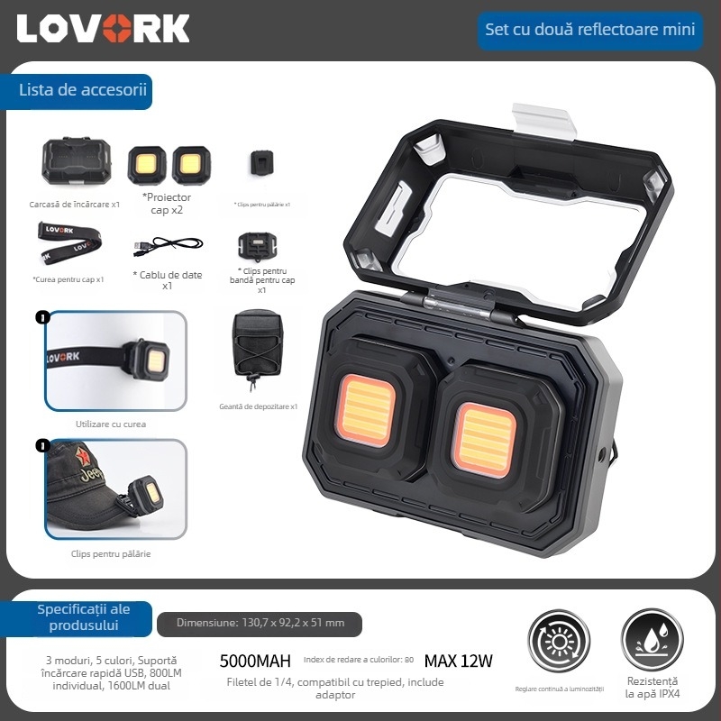 Lampă LED pentru camping cu design modular și două lămpi, lanternă de completare reîncărcabilă