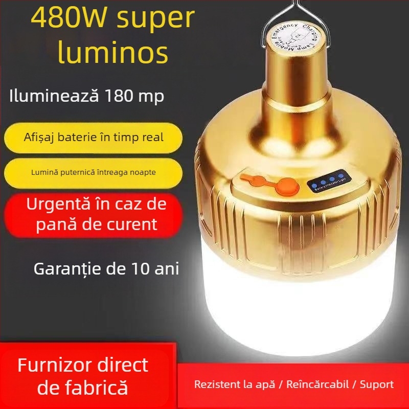 Lampă pentru camping cu lampă incandescentă, reîncărcabilă, impermeabilă, fără fir, iluminare de urgență pentru exterior