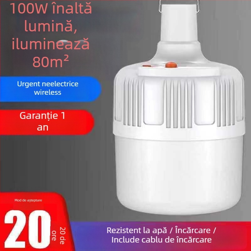 Lampă pentru camping cu lampă incandescentă, reîncărcabilă, impermeabilă, fără fir, iluminare de urgență pentru exterior