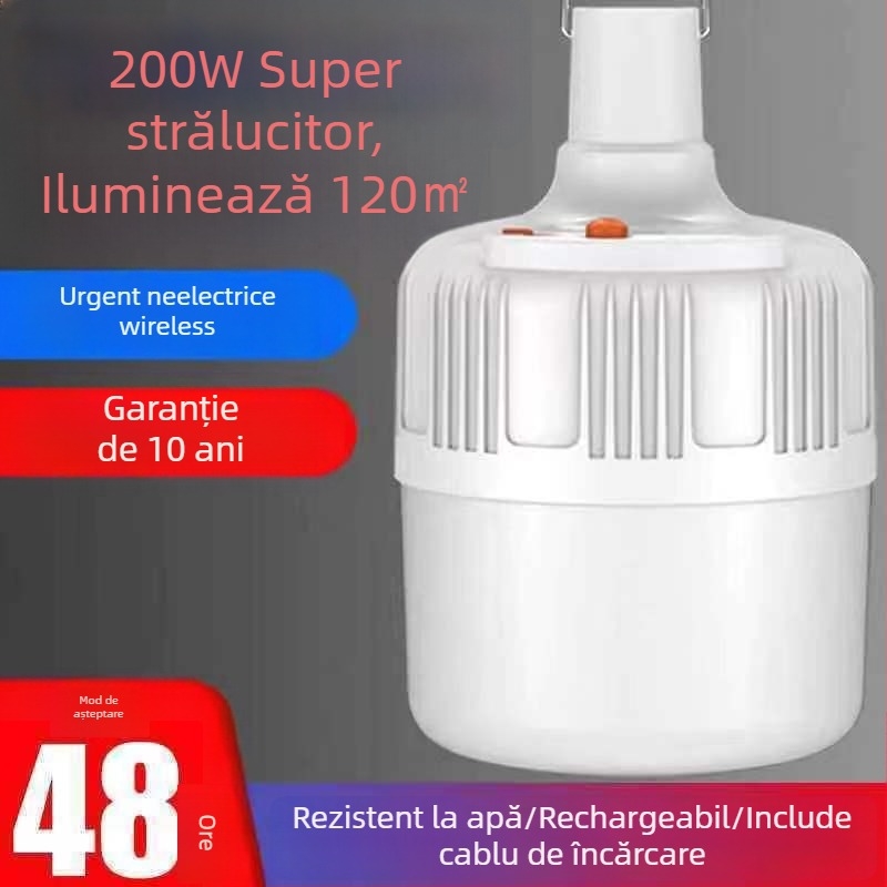 Lampă pentru camping cu lampă incandescentă, reîncărcabilă, impermeabilă, fără fir, iluminare de urgență pentru exterior