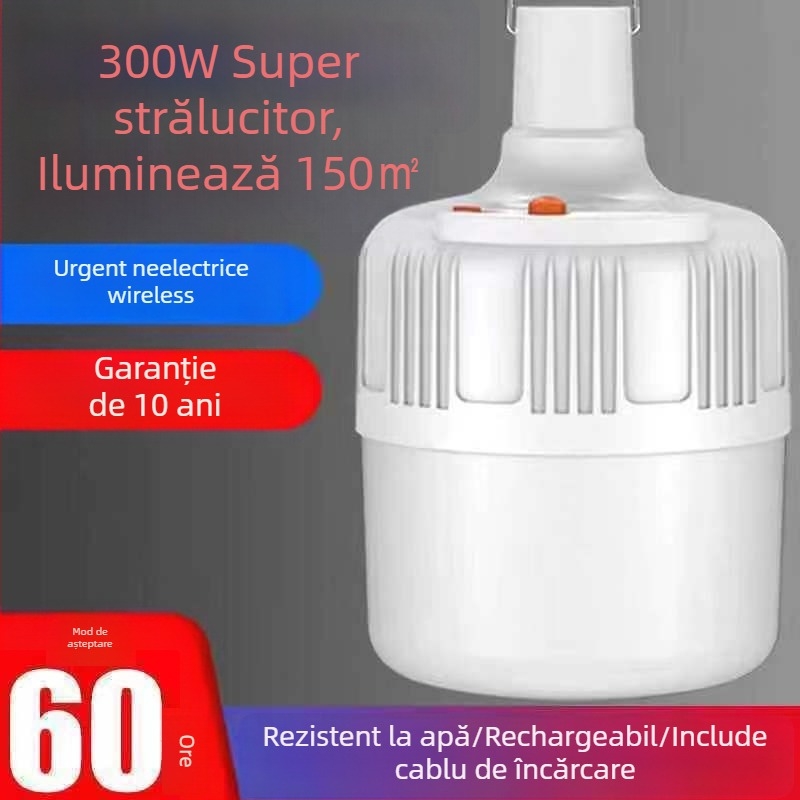 Lampă pentru camping cu lampă incandescentă, reîncărcabilă, impermeabilă, fără fir, iluminare de urgență pentru exterior