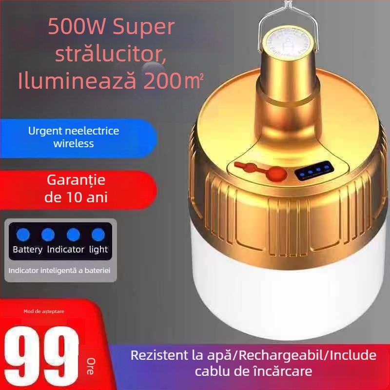 Lampă pentru camping cu lampă incandescentă, reîncărcabilă, impermeabilă, fără fir, iluminare de urgență pentru exterior