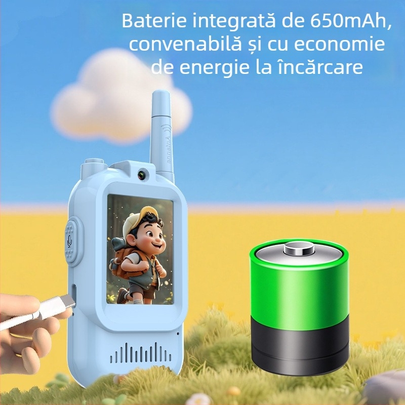 Mini interfon video wireless pentru copii, cu display — rază sub 1,5 km, putere RF 1, baterie litiu 400 mAh, rețea 2G