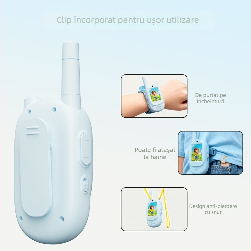 Interfon video pentru copii cu afișaj, dual canal, până la 1,5 km, baterie litiu 1000 mAh