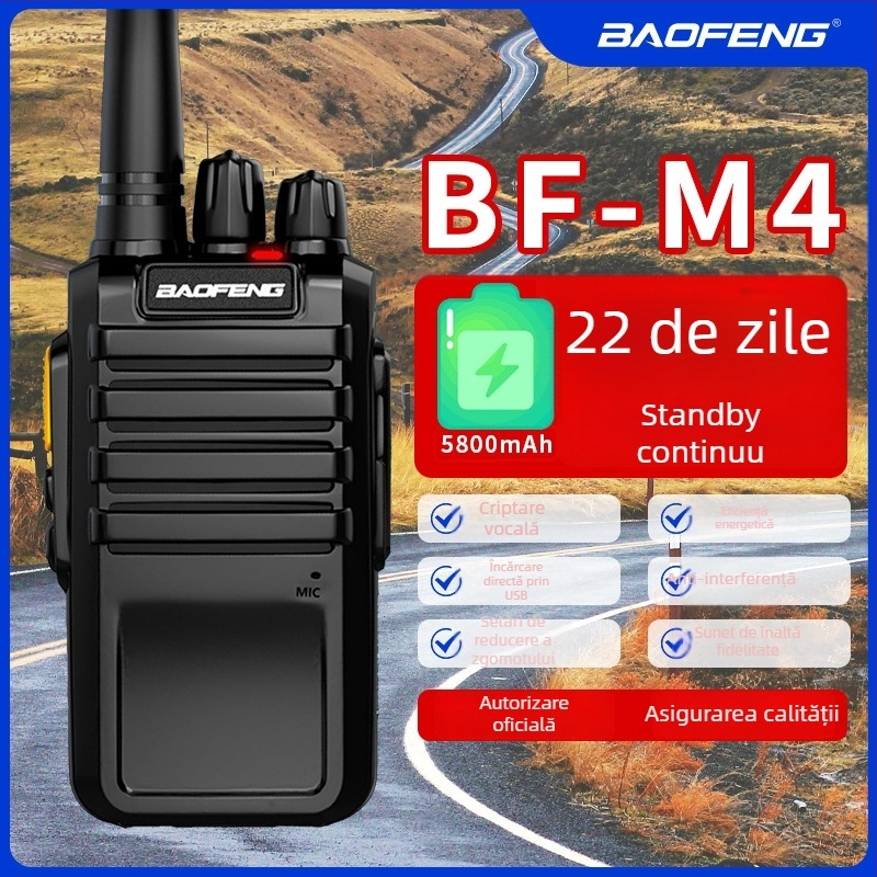 Baofeng BF-M4 walkie-talkie portabil, 5W, 400-470MHz, 16 canale, baterie de 5800mAh, standby de 22 de zile
