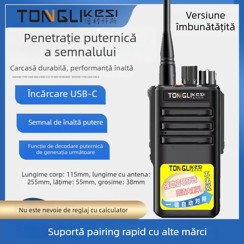 Walkie-Talkie radio portabil de înaltă putere, 16 canale, bandă 4000-470 MHz, putere 5W, rază 3–5 km, baterie Li-ion 3800 mAh