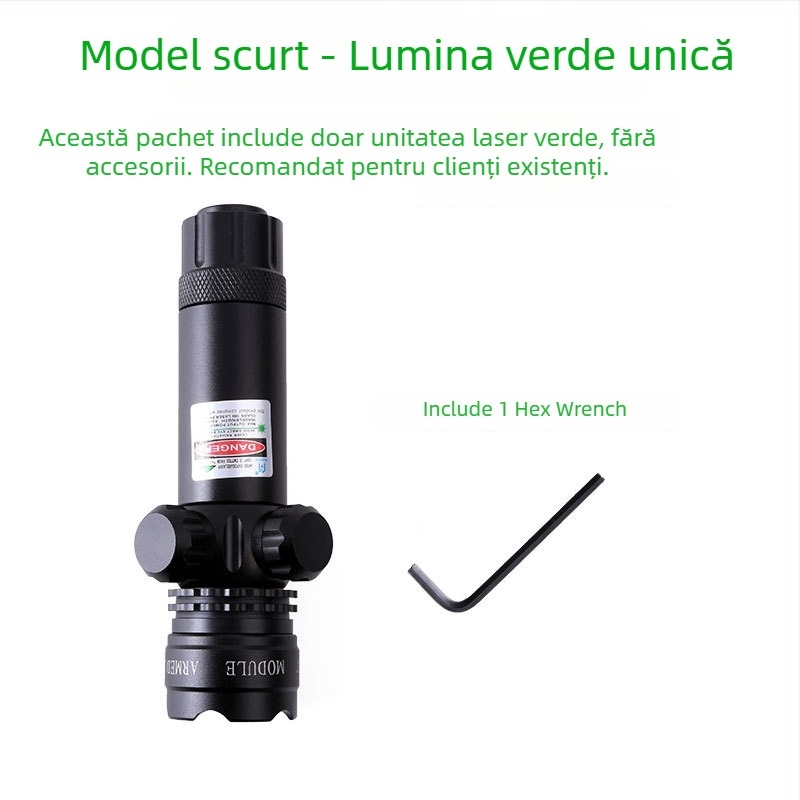 Vizor laser verde cu clemă pe țeavă, profil redus, anti-seismic, reglaj pe două axe