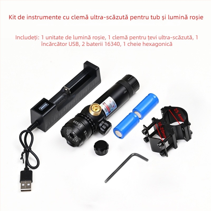 Vizor laser verde cu clemă pe țeavă, profil redus, anti-seismic, reglaj pe două axe