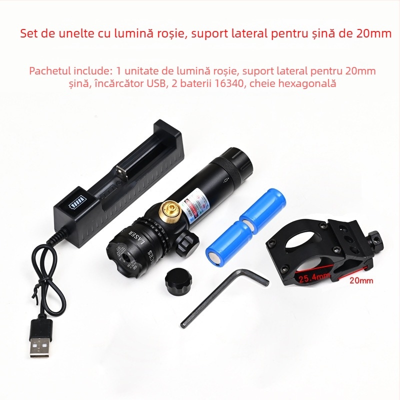 Vizor laser verde cu clemă pe țeavă, profil redus, anti-seismic, reglaj pe două axe