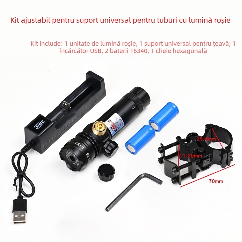 Vizor laser verde cu clemă pe țeavă, profil redus, anti-seismic, reglaj pe două axe