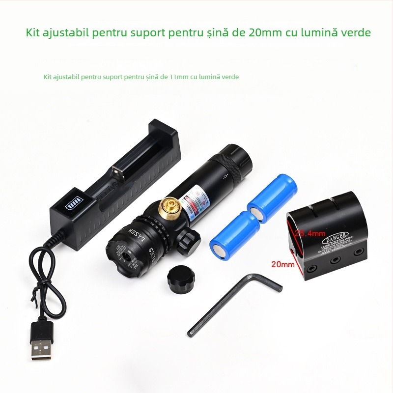 Vizor laser verde cu clemă pe țeavă, profil redus, anti-seismic, reglaj pe două axe