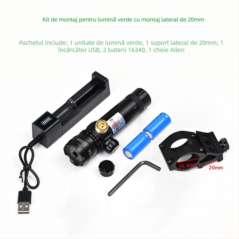 Vizor laser verde cu clemă pe țeavă, profil redus, anti-seismic, reglaj pe două axe