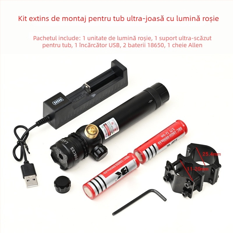 Vizor laser verde cu clemă pe țeavă, profil redus, anti-seismic, reglaj pe două axe