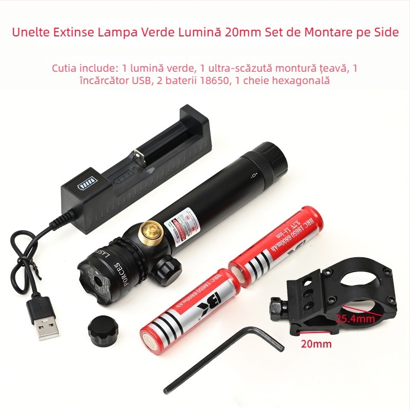 Vizor laser verde cu clemă pe țeavă, profil redus, anti-seismic, reglaj pe două axe